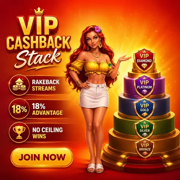 The Firecracker gestures at VIP Cashback Stack tier badges with confident pride