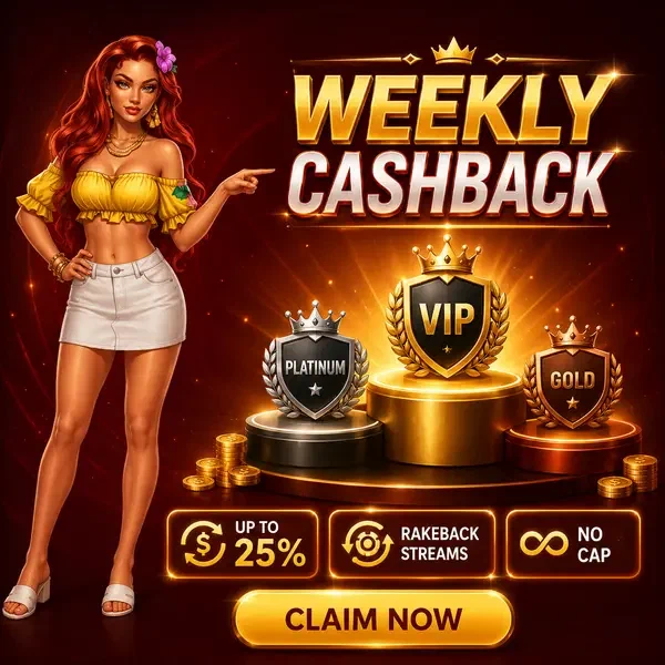 The Firecracker señala enérgicamente las insignias de nivel que muestran el portal de inicio de sesión de reclamaciones de cashback semanal y rakeback